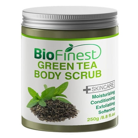 Biofinest Green Tea Scrub - with Dead Sea Salt, Coconut Oil, Jojoba Oil, Vitamin E, Essential Oils - Best Antioxidants For Anti-Aging