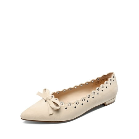 DREAM PAIRS Women s Ballet Flats with Bow & Scalloped Detail - Soft Micro Suede Pointed Toe Shoes for Casual & Formal Wear