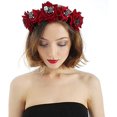 thumbnail image 4 of Diadema de calavera con flores rojas, araña, Halloween, Día de Muerto mexicano, corona gótica, tocado para cosplay, disfraz, guirnalda, festival, fiesta, tocado para fiesta de Mardi Gras, 4 of 4