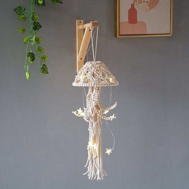 mfyjkho Colgante de pared de cuerda de algodón tejida, diseño de medusas, decoración de macramé hecha a mano para sala de estar, 1 pieza