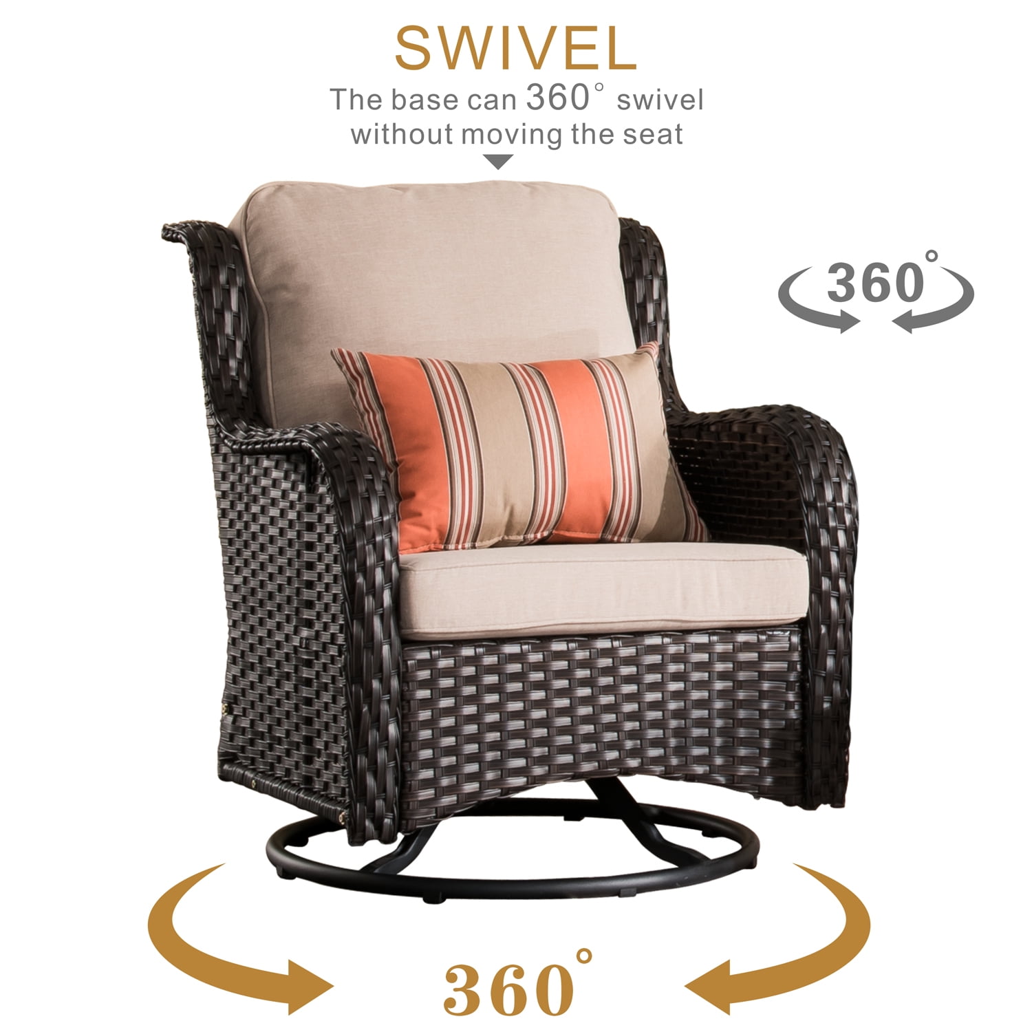 Ovios 3 Pieces Outdoor Furniture Wicker Patio Bistro Set with Swivel Chairs and Soft Cushions for Garden Backyard