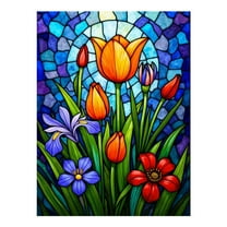 Diamond Art Kit for Adults, Vibrant Floral Stained Glass Art Diamond Painting for Adults Beginners, 5D DIY Diamond Art Painting Kits, Colorful Diamond Painting Craft for Home Decor 12x16
