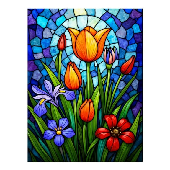 Diamond Art Kit for Adults, Vibrant Floral Stained Glass Art Diamond Painting for Adults Beginners, 5D DIY Diamond Art Painting Kits, Colorful Diamond Painting Craft for Home Decor 12x16