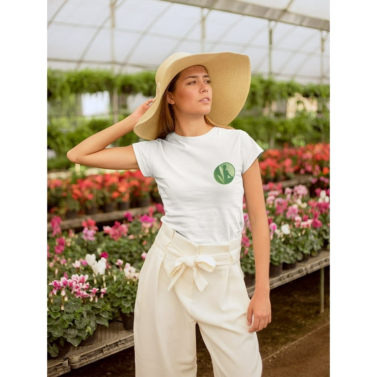 Lotus Profile Position Silhouette Pocket Design Women White Yoga T-Shirt,  Female XX-Large