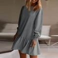 thumbnail image 2 of Rib Knit Patchwork Sweatshirt Dress,Casual Crewneck Mini Dresses,Women Fall Long Sleeve Ruffle Hem Oversized Pullover Tops Gray 2XL, 2 of 5