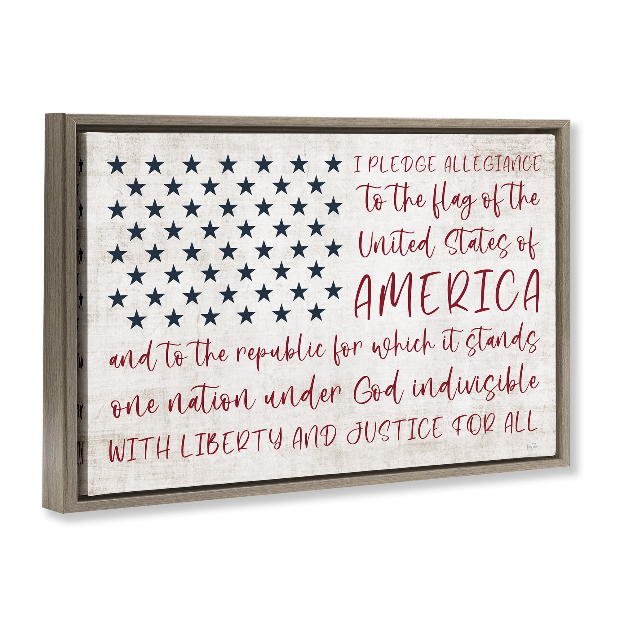 Stupell Industries Patriotic Pledge of Allegiance Patriotic Painting Brown Floater Framed Canvas Art Print Wall Art, 25 x 17