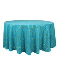 thumbnail image 5 of BalsaCircle 120" Teal Gold Metallic Geometric Design Polyester Round Tablecloth Catering, 5 of 8