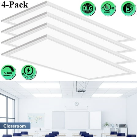 4 Pack LED Panel 2x4 Foot Drop Ceiling Lights, 75W Edge Lit Panel Lights Fixture