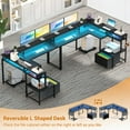thumbnail image 6 of Homieasy L Shaped Gaming Desk with RGB LED Lights and Outlets, Computer Desk with File Drawers & Monitor Stand for Office and Home, Black, 6 of 9