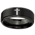 thumbnail image 2 of Tungsten Flat Christian Cross 8mm Brushed Black Polished Step Edges Men Ring, 2 of 2