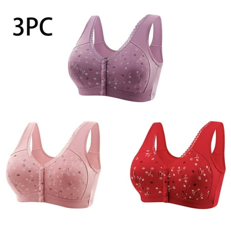 Itsame 3 Pack Everyday Casual Bra Set Womens Full Support Bra Printed Cotton Wireless Comfort Bralette Purple Size XL
