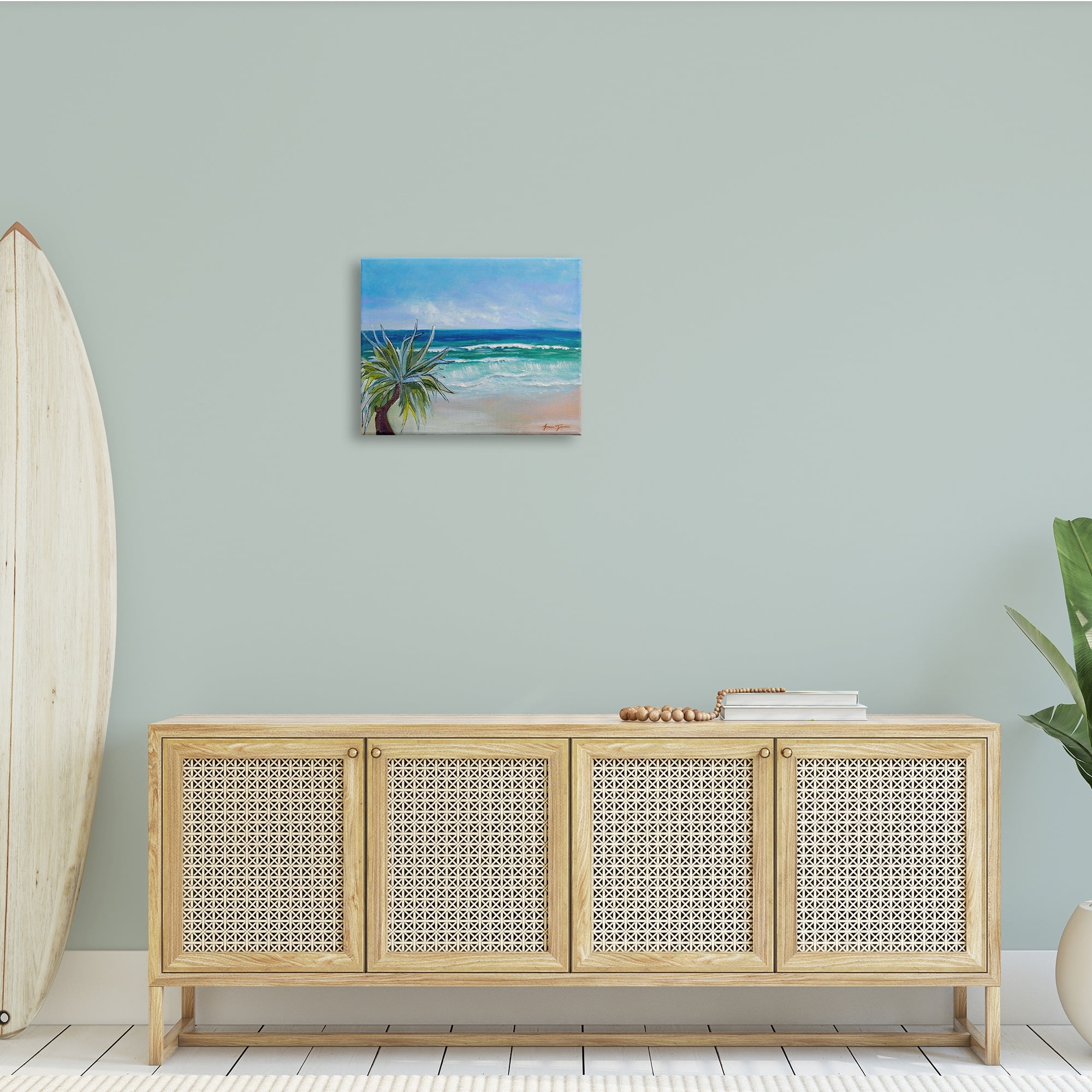 Stupell Industries Incoming Waves Summer Beach Palm Tree Blue Painting, 20 x 16, Design by Lauren Jane