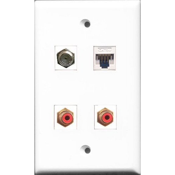 RiteAV - 2 Port RCA Red and 1 Port Coax Cable TV- F-Type and 1 Port Cat5e Ethernet White Wall Plate
