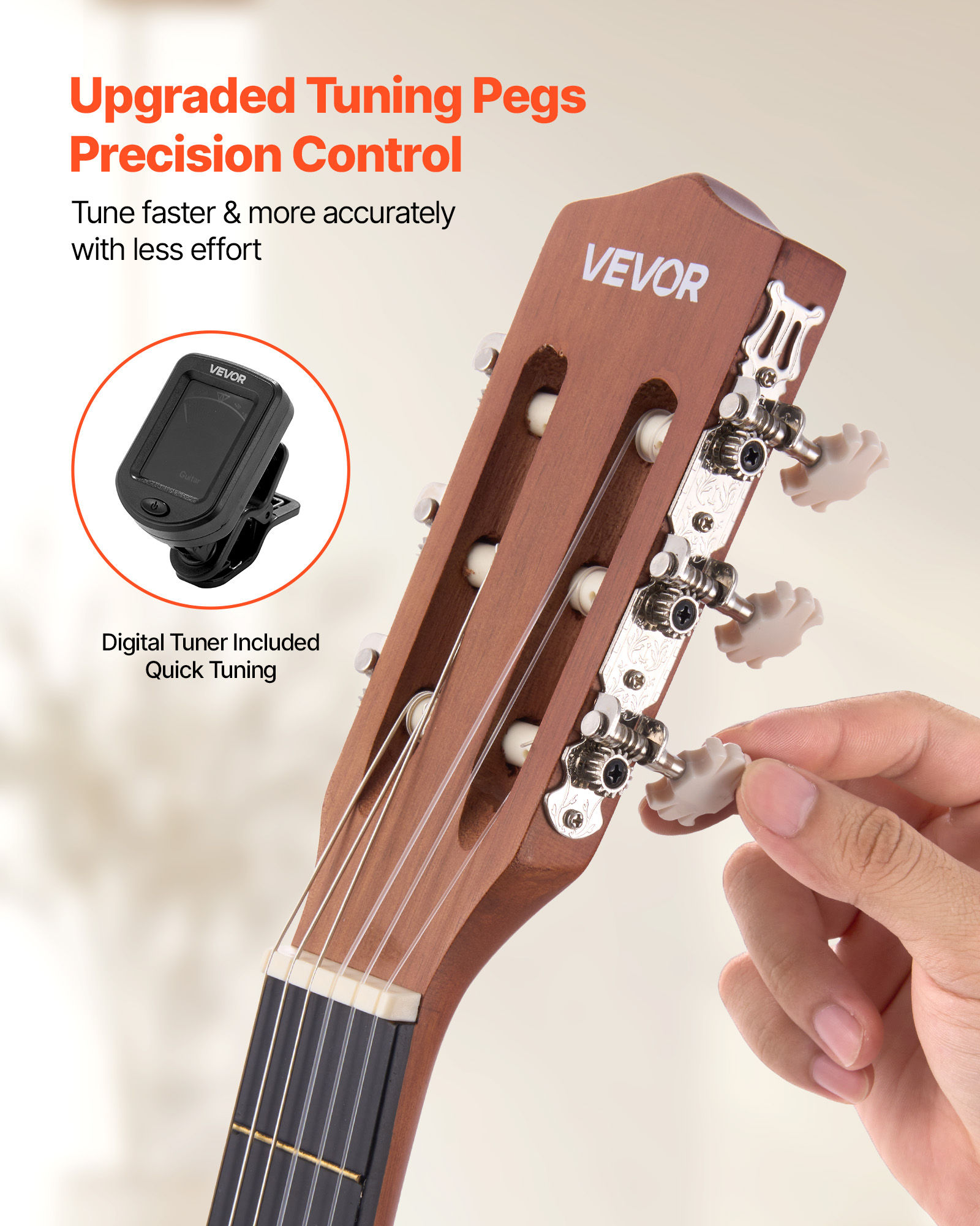 VEVOR Classical Guitar, 36 Inch, Wood Classical Guitar Starter Kit for Beginners, with Nylon Strings, Gig Bag, Strap, Tuner, Extra Strings, Picks, Capo, Sapele & Rosewood, for Kids Girls Boys,Natural