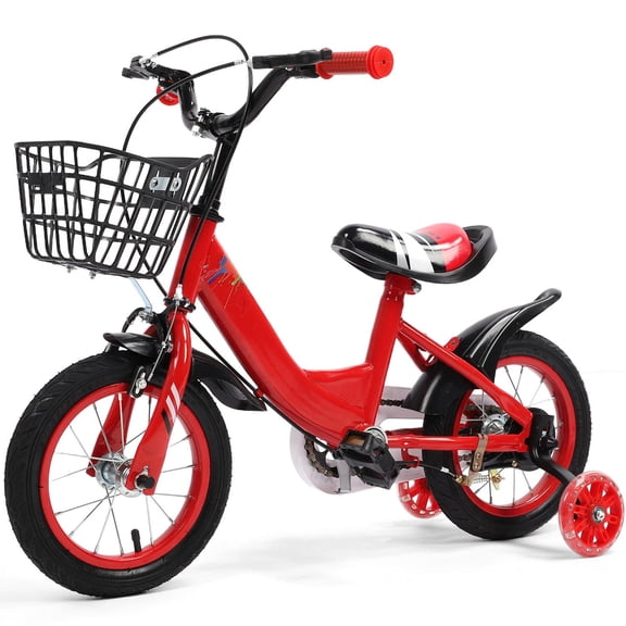 12 inch Kids Bike with Training Wheels, Children Bike with Adjustable Handlebar, Kids Bicycle for Boys Girls Toddlers Age 3-5, 2-in-1 Red Toddler Bike