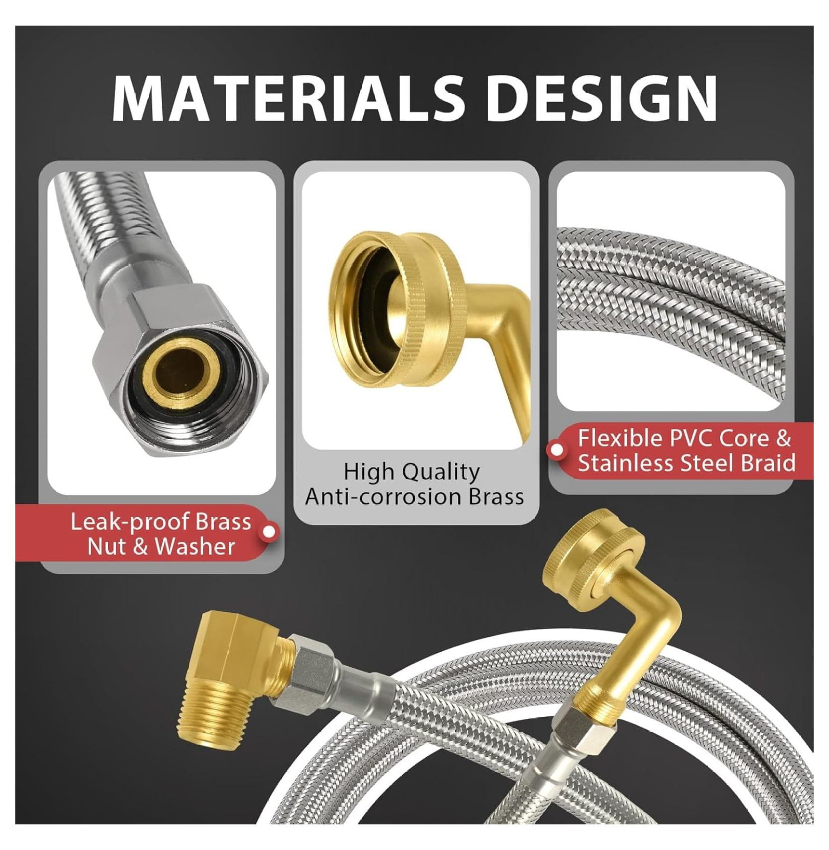 (2 Kit) Dishwasher Installation Kit, 6 FT Stainless Steel Supply Hose, 3/8" X 3/8" Compression Adapter, 3-Wire 6” Power Cord with Tap,(HOSE149-2PCS)