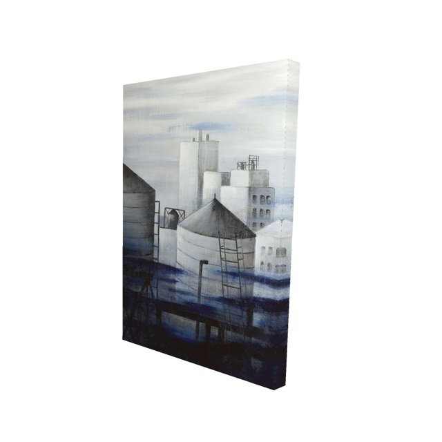 Gray city with blue clouds - 24"x36" canvas - Print on demand
