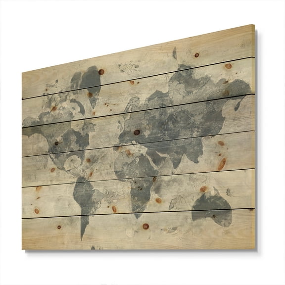Designart 'Golden Grey World Neutral' Traditional Print on Natural Pine Wood
