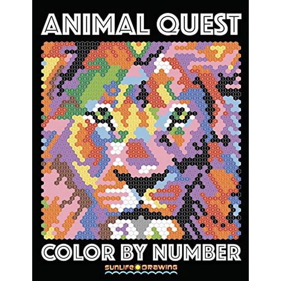 Pre-Owned ANIMAL QUEST Color by Number: Activity Puzzle Coloring Book for Adults Relaxation & Stress Relief (Paperback) by Coloring Quest, Sunlife Drawing