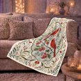 thumbnail image 5 of Cardinal Pair Inside An Ornamental Botanical Frame, Soft Flannel Blanket with Ornamental Folk Botanical Print, Housewarming Gift and Home Decor for Bedroom and Living Room, 5 of 7