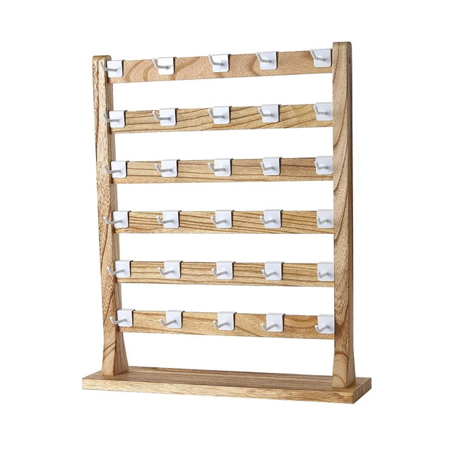 QualitChoice Wooden Earrings Display Stand Removable Hooks Storage Rack Showcase Earrings Wood Color 6 Tier