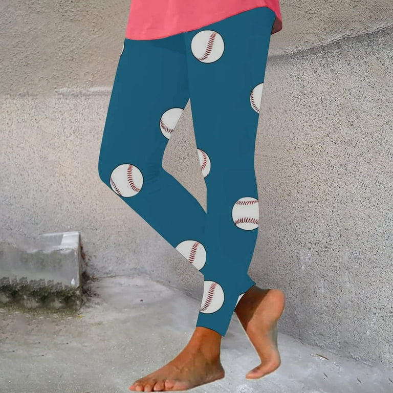 xinqinghao yoga leggings for women women's casual baseball print leggings  tights elastic waist casual pants sweatpants women yoga pants sky blue m