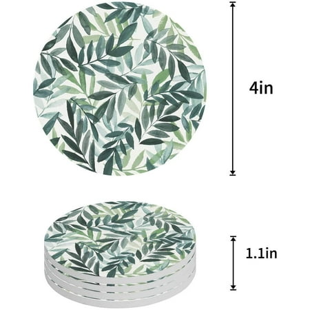 

FMSHPON Nordic Style Watercolor Hand Drawn Leaves Set of 6 Round Coaster for Drinks Absorbent Ceramic Stone Coasters Cup Mat with Cork Base for Home Kitchen Room Coffee Table Bar Decor