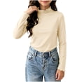 thumbnail image 2 of LUGOGNE Tween Girls Mock Neck T-Shirts Long Sleeve Thermal Shirts Solid Color Warm Undershirt Tops Beige,160, 2 of 8