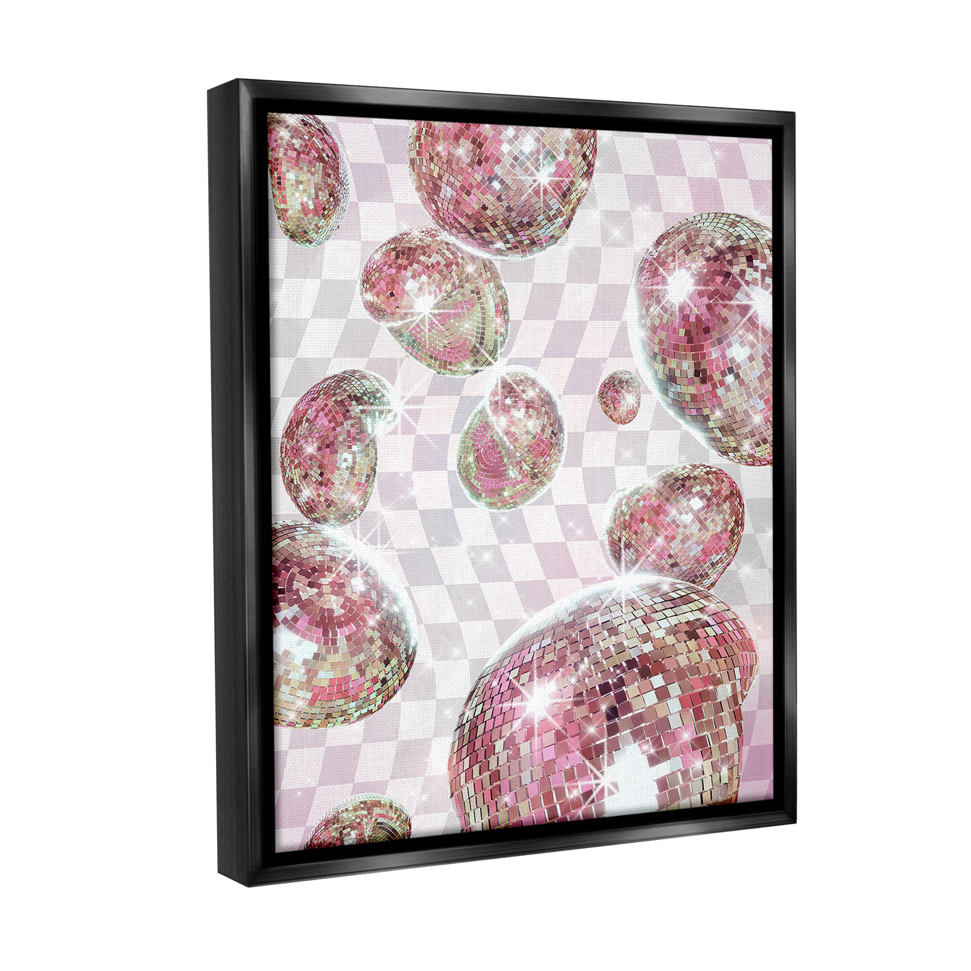 Stupell Industries Pastel Disco Ball Pattern Abstract Painting Black Floater Framed Canvas Art Print Wall Art, 17 x 21