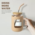 thumbnail image 4 of MUKOKO 40oz Glass Tumbler with Bamboo Lid and Straw, Glass Water Bottles with Time and Ounce Marker, Glass Cups with Handle, Iced Coffee Cup with Silicone Protective Sleeve, Amber, 4 of 7