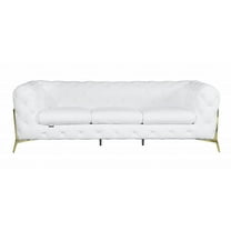 93" White and Gold Genuine Tufted Leather Standard Sofa