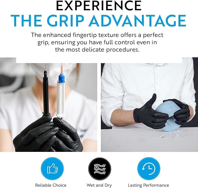 MEDELIM Disposable Nitrile Gloves: Latex & Powder-Free, Textured, Food-Safe, Black, Medium, 1000 Count