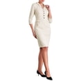 thumbnail image 4 of INSPIRE CHIC Robe Fourreau en Tweed à Col à Revers Manches 3/4 pour Femmes G Beige Blanc, 4 of 5