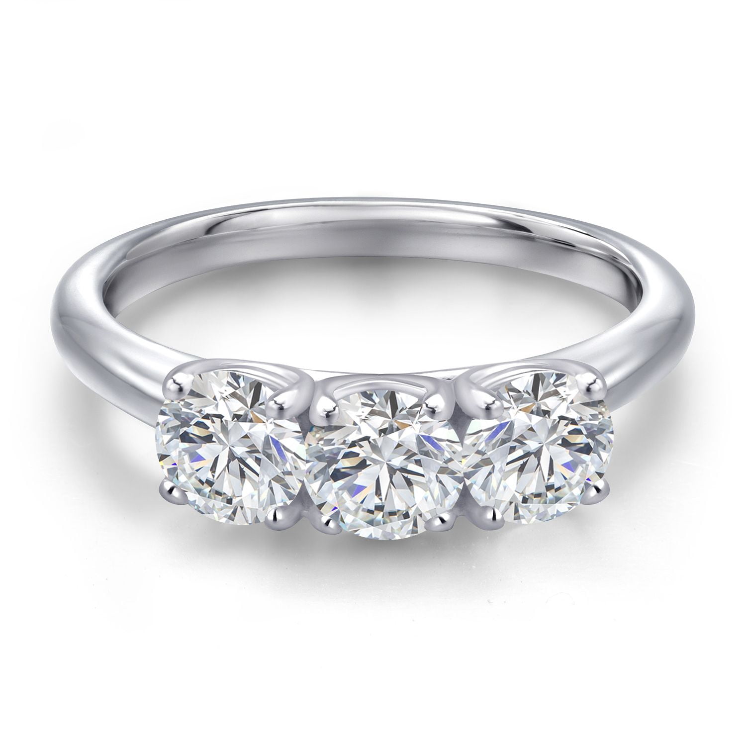 Gem Stone King 1.50 Cttw Lab Grown Diamond 3-Stone Engagement Ring for Women | 925 Sterling Silver | Round 5MM | Gemstone April Birthstone | DEF Color | VVS-VS Clarity (Size 8)
