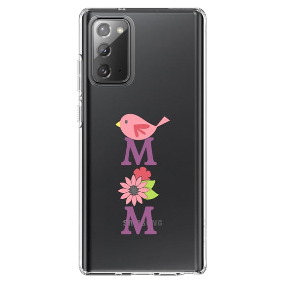 DistinctInk Clear Shockproof Hybrid Case for Galaxy Note 20 ULTRA (6.9" Screen) - TPU Bumper Acrylic Back Tempered Glass Screen Protector - Mom - Pink Bird & Flowers