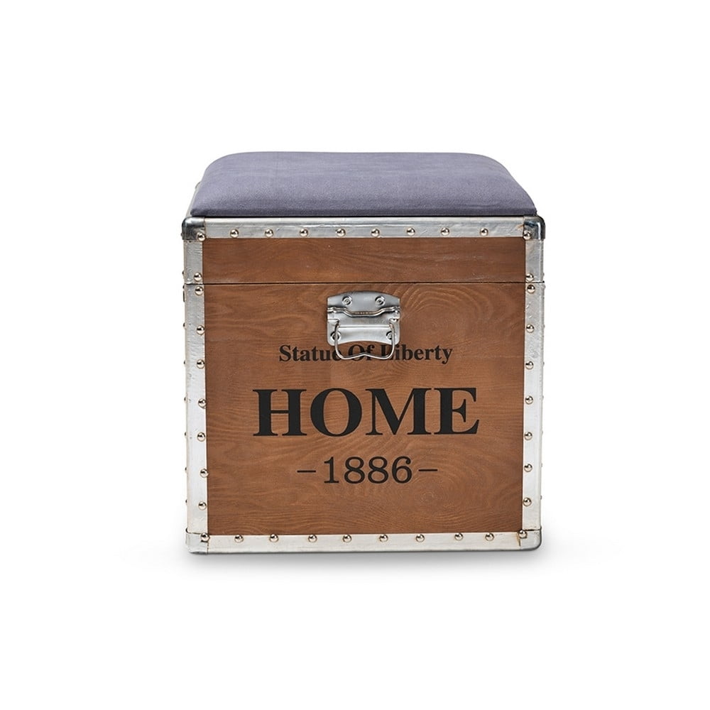 Baxton Studio Violetta Vintage Industrial Light Gray Fabric Upholstered Wood Storage Trunk Ottoman