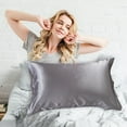 thumbnail image 4 of Silk Pillowcase Reversible Sateen Weave Smooth Fabric for Bedroom Decor, Silver, 4 of 9