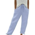 thumbnail image 6 of Linen Pants Women Sevevn Women's Solid Cotton And Linen Shorts With Drawstring Ankle Strap Casual Women's Pants Pants For Women Summer Pants Wide Leg Pants Woman Light Blue XXXL, 6 of 8