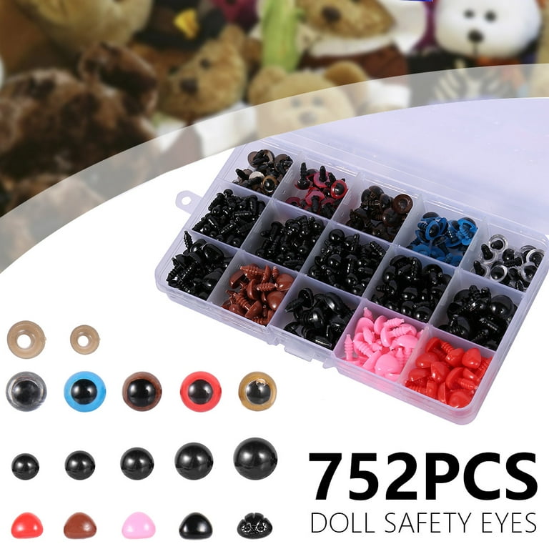 752Pcs Colorful/Black Plastic Safety Eyes and Noses for Teddy Bear Dolls Toy,Making  DIY Doll 
