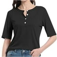 thumbnail image 2 of Antinious Summer Tops for Women Trendy,Sweatshirt for Women,Ladies Fashionable Casual Solid Loose Button Short Sleeved Top/shirt,Black,L, 2 of 5