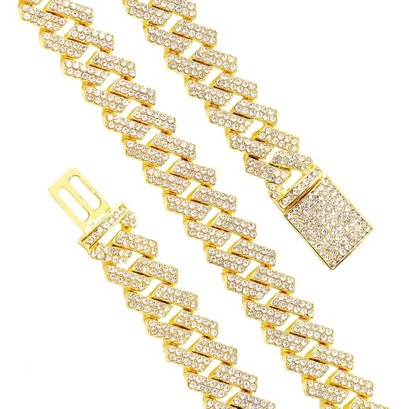 HH Bling Empire Iced Out Cuban Link Chain,Silver or Gold Diamond Cuban Necklaces for Men and Women,Width15mm Length 18-30 Inches (Gold-20")