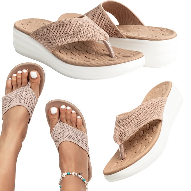 Sandalias Cuña Sin Cordones Chanclas Tanga para Mujer Antideslizantes La Playa Verano