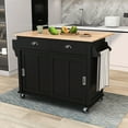 thumbnail image 2 of Kitchen Cart With Black Finish. Drop Counter & Storage. 4 Wheels, 2 Lockable. Sliding Barn Door For Organized Storage Cabinet, Door, Smooth Black, L52.2xw30.5xh36.6 Inch, 2 of 6