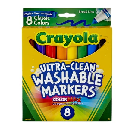 Crayola Washable Markers, Broad Line, Classic Colors, 8 Count