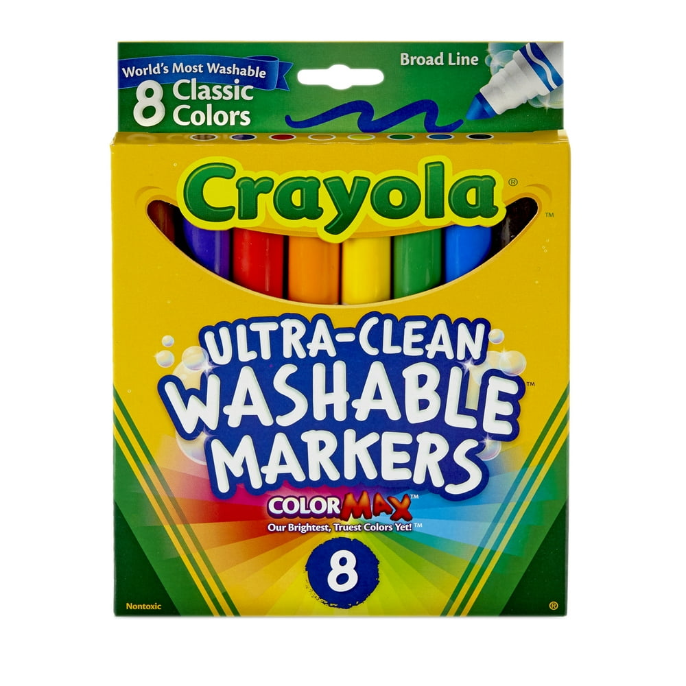 Crayola Washable Marker Set, 8Colors, Broad, Classic