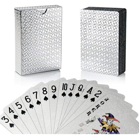 Jeux de Cartes Poker, (Argent) Jeu Carte en PVC Étanche Feuille d