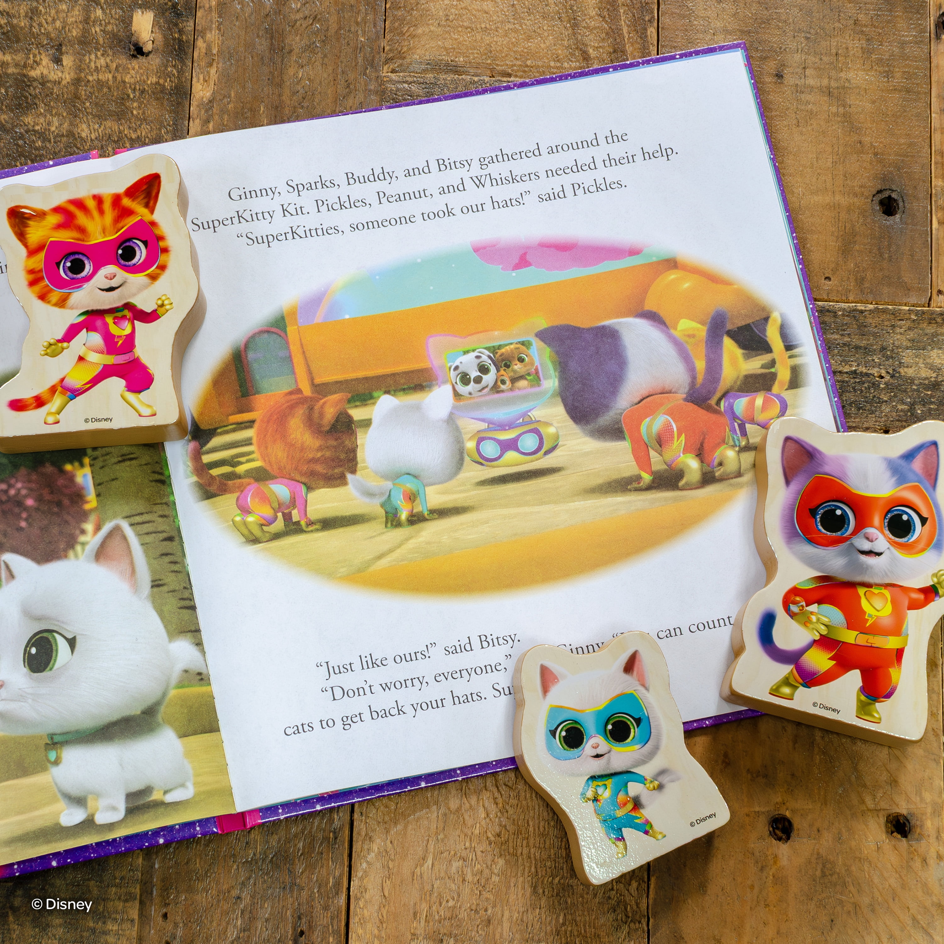 Disney Junior Super Kitties Wooden Playset for Toddlers – Storybook Village with 6 Figures, Imaginative Pretend Play Toy, Preschool Toys Ages 3+