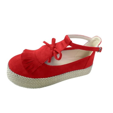 GEZHEN Casual Women's Suede Thick Soled Buckle Tassel Bow Round Toe Shoes Pumps Flat Bottom Beach Shoe Bowknot Shoes Non Slip Low Top Platform Shoes