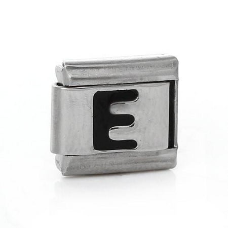 Tone Square Link - Italian Charm Bracelet Link Square Silver Tone Alphabet Letter (E)