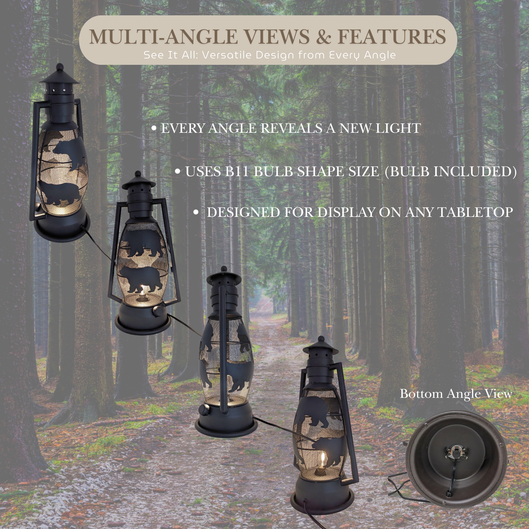 Rustic Electric Metal Bear Electric Lantern Night Light Cabin Lodge Decor Gift